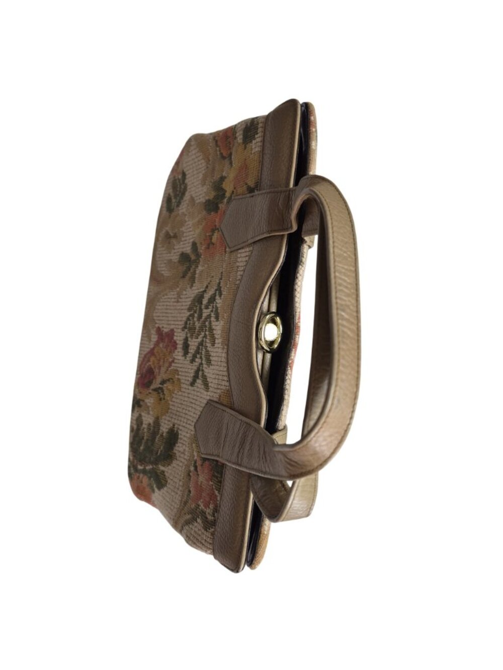 Vintage Rolfs Floral Tapestry & Faux Leather Handbag With Gold-Tone Accents - Picture 4 of 11